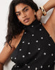 Curve halter maxi dress with scarf detail and ruffle hem in mono dot