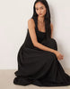 crinkle scoop neck midaxi sundress with shirred waist in black