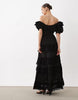 bardot maxi dress with floral broderie in black