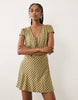 Nobody's Child Rosa v-neck lace trim cap sleeve mini dress in green gingham