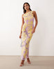 embroidered and embellished lace dress with open back and cut outs in lilac