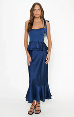 Pauline Peplum Dress ~ Midnight Navy Luxe Satin
