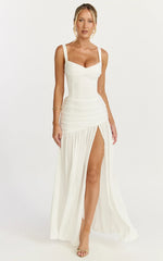Freya Maxi Dress - Twist Bust Detail Drop Waist Dress in White