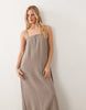 JDY sleeveless cheesecloth maxi dress in light brown