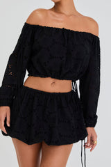 mistress rocks black broderie cotton off shoulder top - sale