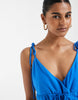 Vero Moda tie shoulder cami midi tiered dress in nebulas blue