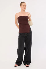 Perfect Stranger Athena Strapless Knit Top Chocolate