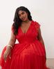 Lace & Beads Plus tulle ruffle detail tiered maxi dress in red