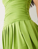 Aria Cove slinky high neck sleeveless ruched waist ruffle skirt mini dress in chartreuse
