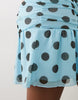 Kaiia Exclusive mesh overlay long sleeve cowl neck asymmetric hem mini dress in blue and black polka dot