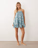Iisla & Bird paisley print handkerchief hem mini dress in dusky blue
