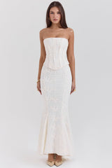 vintage ivory embroidered godet maxi skirt