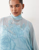 ARRANGE Curve applique floral tie neck blouson sleeve trapeze maxi dress in blue