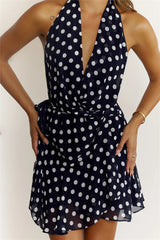 Highlight Edit Polka Dot Halter Mini Dress Navy