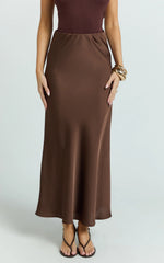 Amari Maxi Skirt - High Waisted Bias Cut Skirt in Chocolate