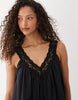 v neck smock poplin mini sundress with lace overlay in black