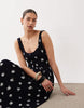 crinkle button up midi dress in mono ditsy floral print