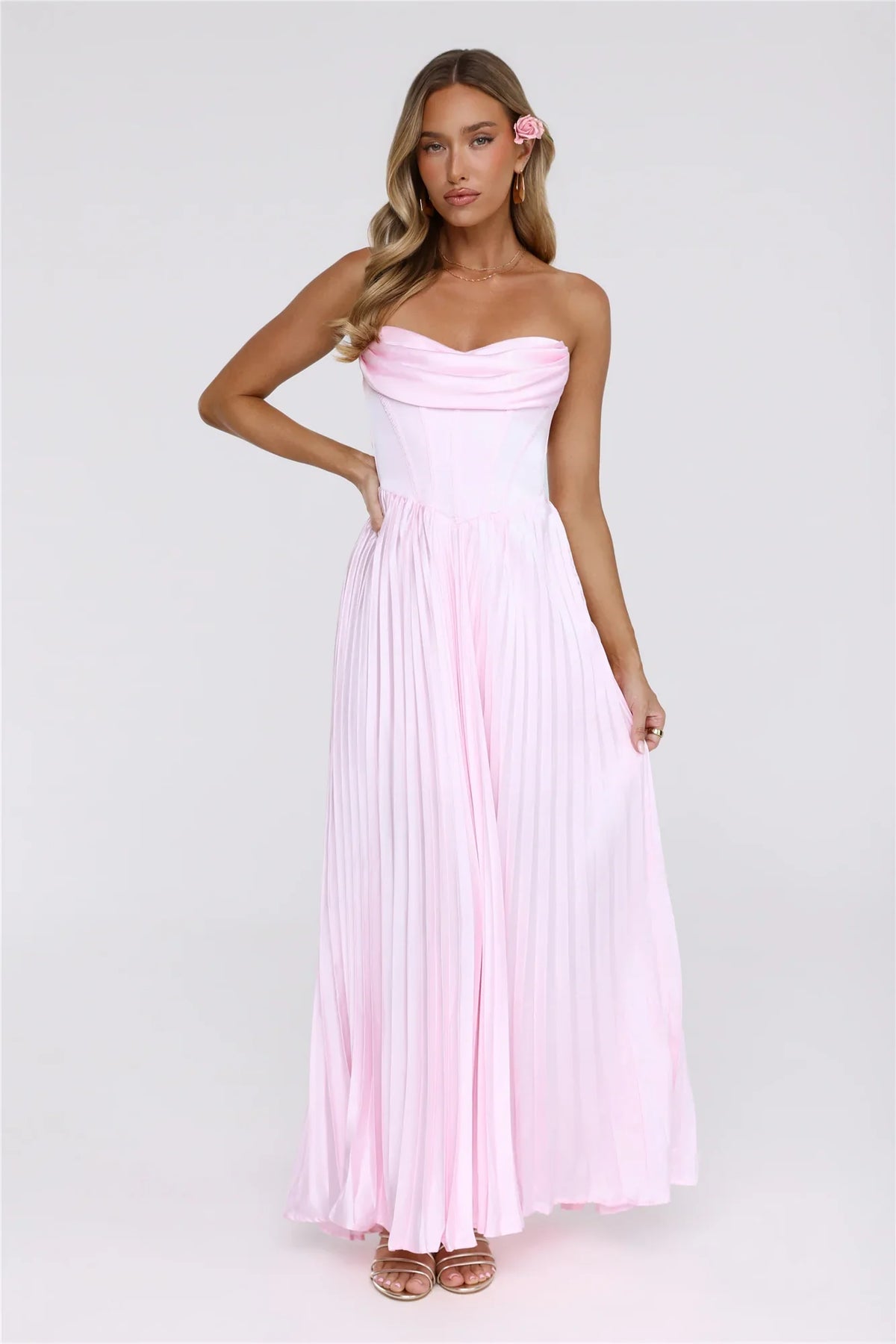 Starlit Kiss Satin Maxi Dress Blush
