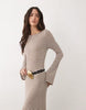 crochet look fabric long angel sleeve maxi dress in in monochromatic stripes