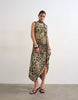 Topshop chiffon scarf neck bubble hem maxi dress in buttermilk abstract animal print