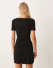 Mango compact knit mini tea dress with tie detail in black