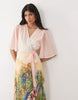 Hope & Ivy flutter sleeve wrap maxi dress in pink floral boarder scene