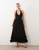 crochet halter tiered midi dress in black