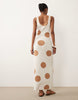 knit maxi dress in ecru polka dot