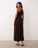 crinkle cami halter midi dress in chocolate
