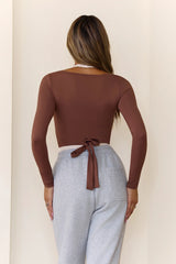 BASE Contour Ballerina Wrap Long Sleeve Crop Top Chocolate