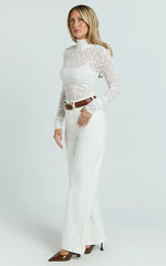 Karlene Top - Stretch Lace Long Sleeve With Bandeau Top in Ivory
