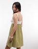 Reclaimed Vintage crochet summer dress in olive and cream