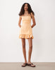 Tall cotton sateen bandeau mini sundress with ruffle hem in orange spritz