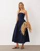 Mango 100% cotton denim off the shoulder midaxi dress in indigo