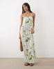 strapless maxi dress in striped floral print
