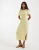 PIECES textured jersey maxi dress in yellow and brown polka dot print