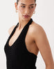 crinkle halter neck midi dress in black