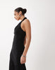 broderie halter midi dress in black