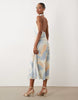 YAS high cowl neck sleeveless satin midi dress in abstract watercolour floral print