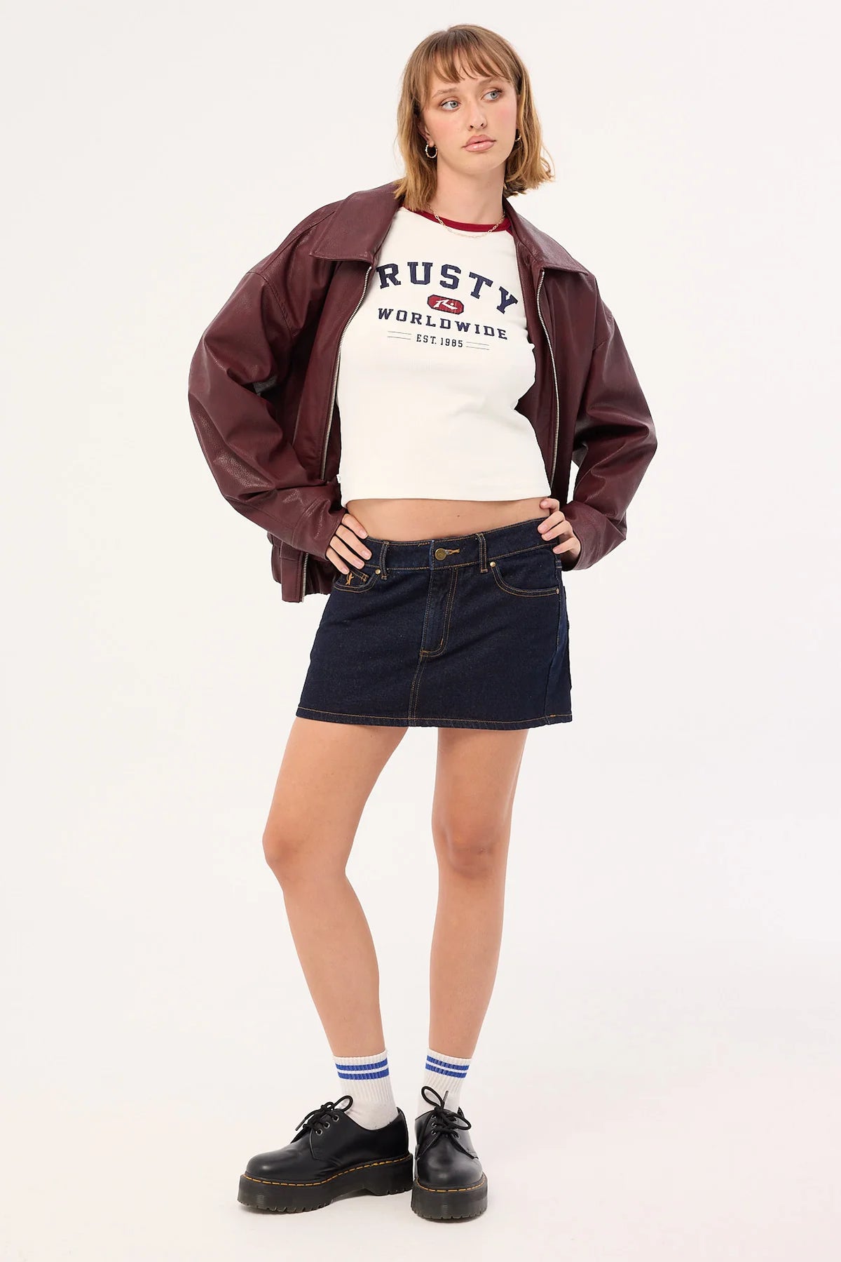 Rusty Mr Worldwide Raglan Skimmer Tee White