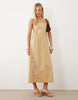 River Island tie side floral embroidered midi dress in stone
