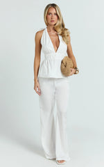 Jameela Top - Halter Neck Tie Back Gathered Top in Off White