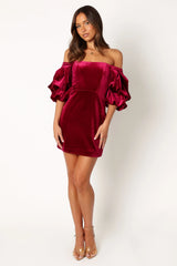 Dali Off Shoulder Velvet Mini Dress - Ruby