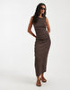 ONLY ruched detail maxi dress in chocolate brown