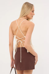 Luck & Trouble Nala Lace Up Back Top Cream