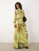 high neck deep cuff maxi dress in yellow floral
