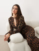 printed mesh asymmetric angel sleeve maxi dress in leopard
