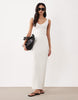 wide rib sleeveless V neck midi dress in neutral