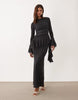 mesh maxi dress with ruching and frill details in polka-dot print