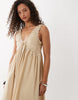 v-neck scallop trim maxi dress with back tie in tea stained beige